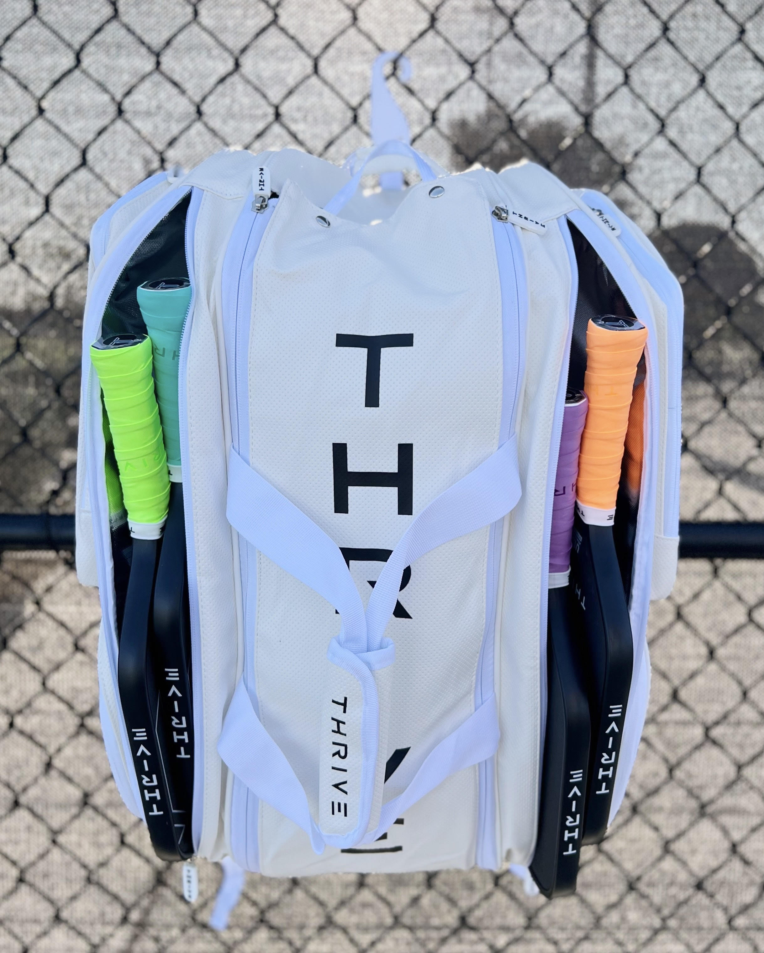 THRIVE 100% Vegan Leather Elite Pro Tour Pickleball Bag w/Shoe Bag - WHITE