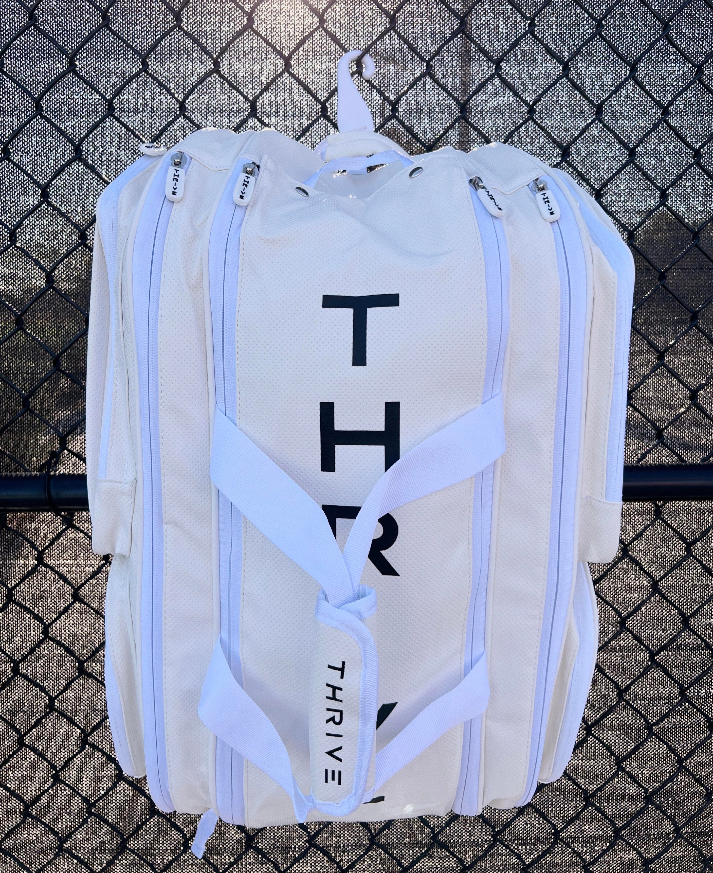 THRIVE 100% Vegan Leather Elite Pro Tour Pickleball Bag w/Shoe Bag - WHITE