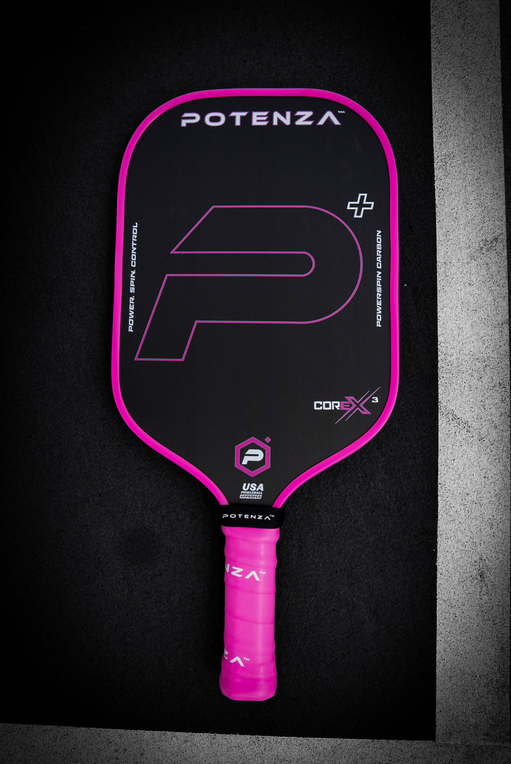 P+ PowerSpin Carbon COREx3 Pickleball Paddle (Neon Pink, Elongated Face)