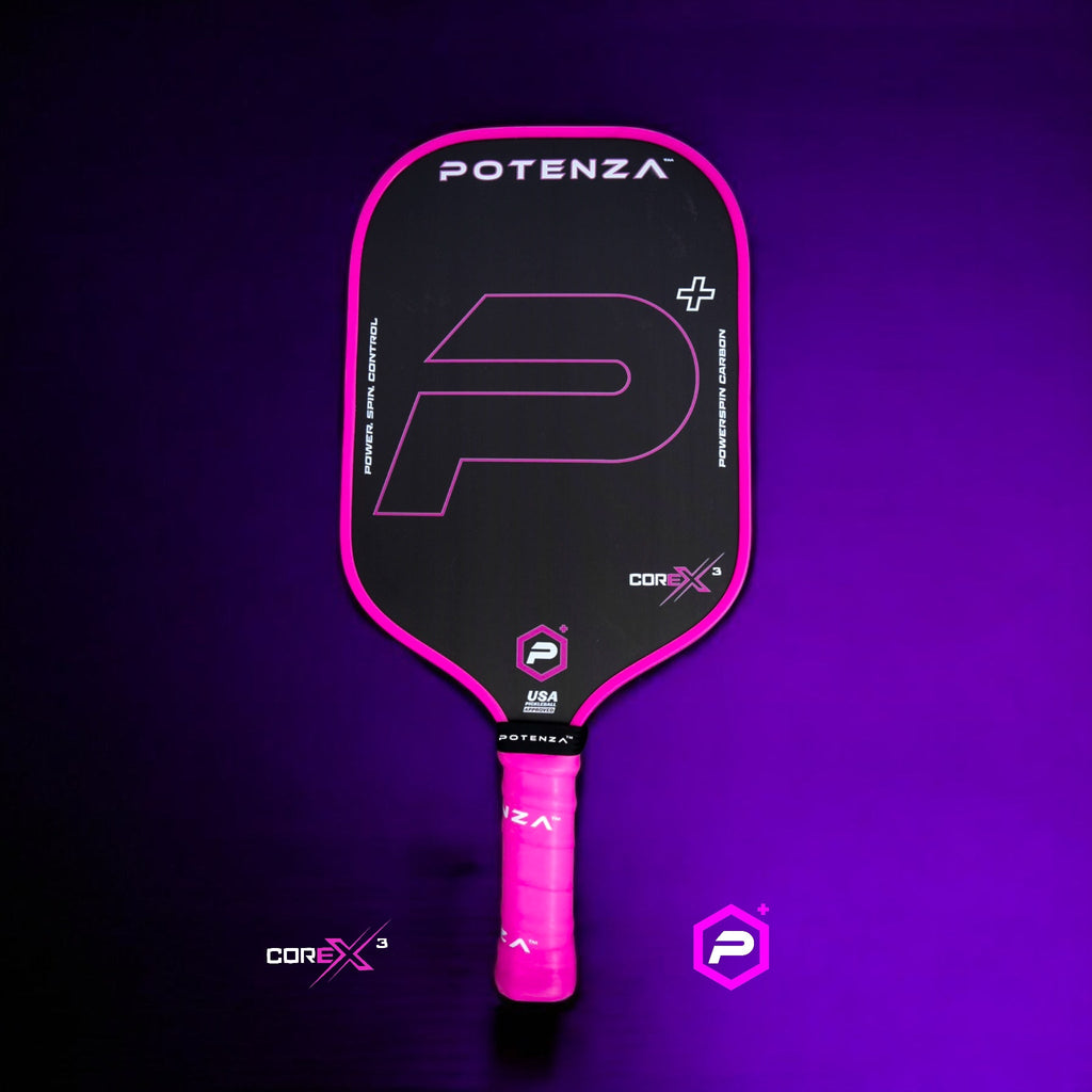 P+ PowerSpin Carbon COREx3 Pickleball Paddle (Neon Pink, Elongated Face)
